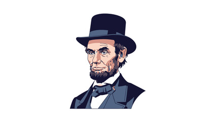 Illustration of a historical man wearing a black top hat and suit with a bow tie.