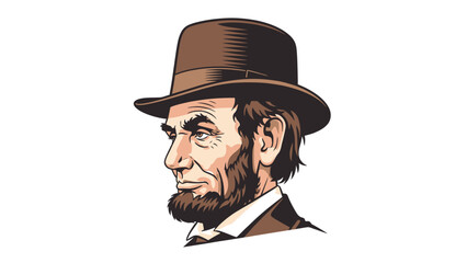 Detailed illustration of Abraham Lincoln wearing a brown hat and suit.