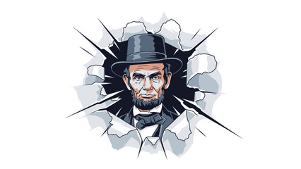 Illustration of Abraham Lincoln breaking through a wall with a determined expression.