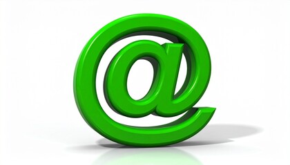 Glossy green 3D at symbol isolated on white background, clean studio lighting, modern digital communication concept, smooth reflections, minimalist tech design