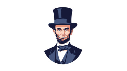 Illustration of Abraham Lincoln wearing a black top hat and formal suit.
