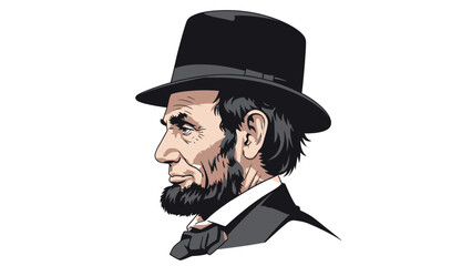 Illustration of a historical man with a beard and a hat in profile.