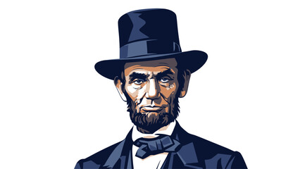 Illustration of Abraham Lincoln wearing a black top hat and bow tie.