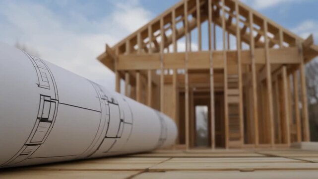 Unrolling Architectural Plans on Wooden Floor.