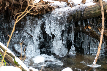 Frozen mountain stream in winter