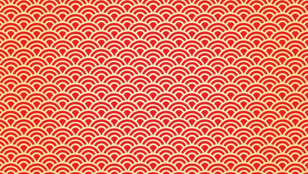 Red Chinese Wave Seamless Pattern Vector Art. Japanese Seamless Pattern Background