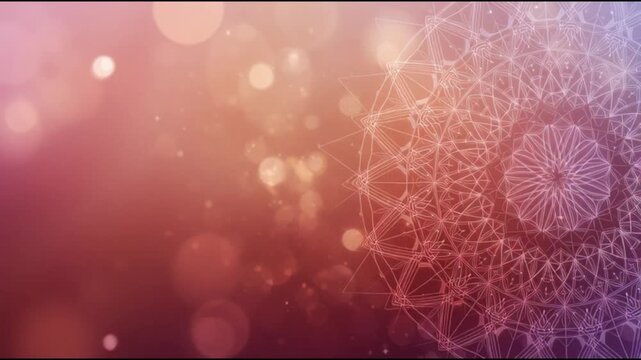Dynamic abstract background featuring an intricate, evolving geometric network in vibrant hues, infused with shimmering bokeh light effects for a captivating and modern visual experience
