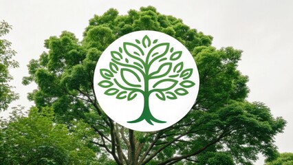 Tree with green leaves and conservation icon overlay, symbolizing environmental protection and sustainability