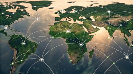 World map with interconnected lines symbolizes global communication and sustainability efforts