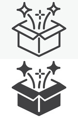 Fototapeta premium Magic box icon set in line and solid style. Outline and filled vector sign with editable stroke, surprise symbol icon for illusion, tricks and fantasy themes.