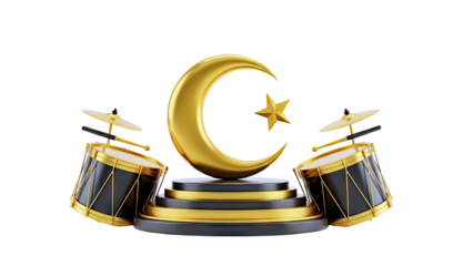 Golden Crescent Moon and Star with Drums