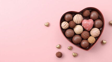 Delicious chocolate treats for valentine's day heart-shaped box dessert photography soft lighting romantic concept