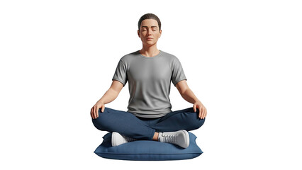 Man Meditating in Lotus Pose on a Blue Cushion