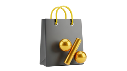 Shopping Bag with Percentage Symbol and Gold Spheres
