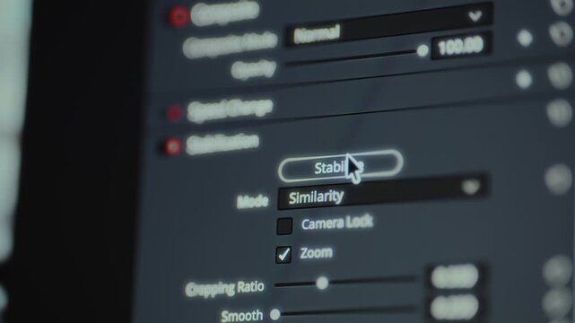 Selecting the Stabilize mode within a user menu of a video editing software