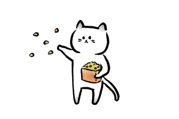 豆まきをする猫