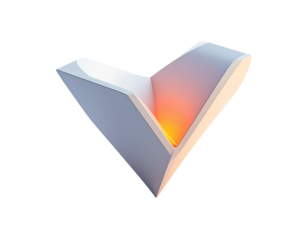 Geometric stylized letter V, light emanating from within on black background