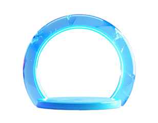 Blue glowing archway with a platform, abstract composition on black