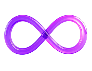 3D-rendered, glowing purple infinity symbol against a black background
