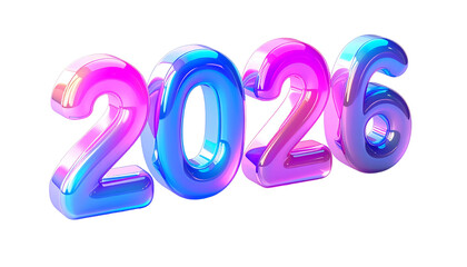 Glossy, chromatic numerals "2026" float against a black background