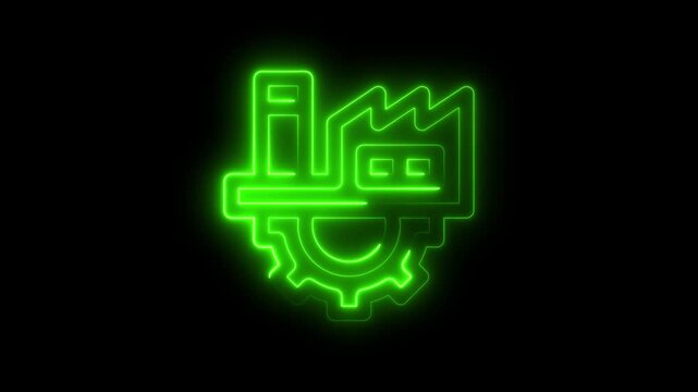 Neon green industrial factory gear and machinery symbol industrialization manufacturing technology neon sign glowing green light