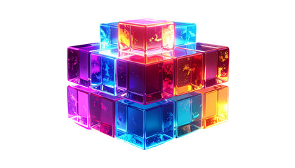Abstract 3D cubes glow with vibrant colors in a layered structure