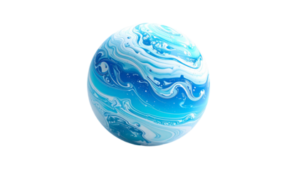 Swirling blues and white sphere against black background, abstract