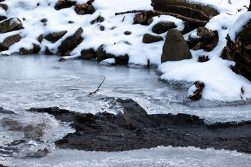 Frozen mountain stream in winter