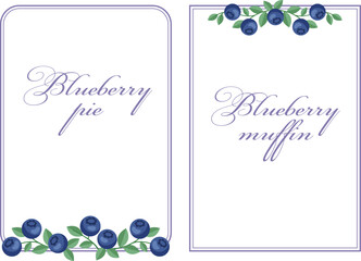 Vector set of blueberry frames with leaves. Template for lettering and design.