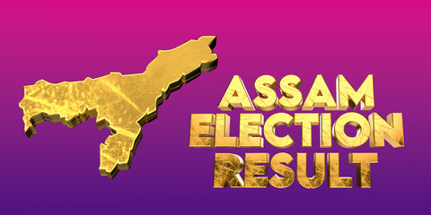 Assam Election Concept with Golden 3D Map on Blue Background