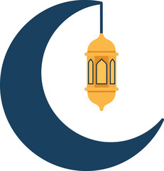 Ramadan Crescent Moon with Hanging Lantern Vector &ndash; Islamic Holiday Symbol, Festive Decoration, Spiritual Design