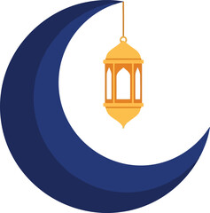 Ramadan Crescent Moon with Hanging Lantern Vector Illustration for Islamic Holiday Design