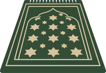 Islamic Prayer Rug Illustration for Ramadan, Green Muslim Prayer Mat with Star Pattern, Religious Decor