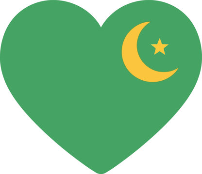 Green Heart with Crescent Moon and Star Symbol for Ramadan, Islamic Love and Eid Celebration