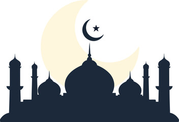 Ramadan Kareem Mosque Silhouette with Crescent Moon and Star Vector Illustration for Islamic Holiday Design