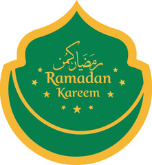 Elegant Ramadan Kareem Badge with Arabic Calligraphy, Green and Gold Islamic Festival Emblem for Ramadan Greetings
