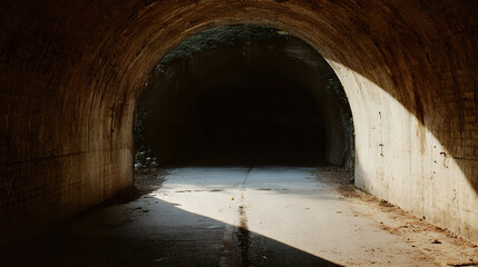Obraz premium A captivating tunnel image contrasts light and shadow, creating a sense of mystery. The tunnel's architecture is enhanced by the dramatic interplay of illumination.