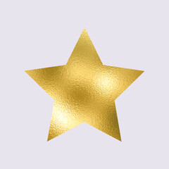 Textured golden decorative five-pointed star. Vector image on isolated background
