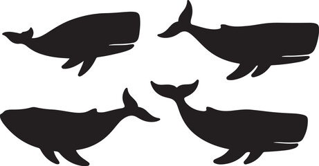 Obraz premium Whale Silhouettes on White Background Illustration