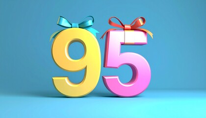 Obraz premium Number 95 wrapped with a festive ribbon. Image for birthday or anniversary party