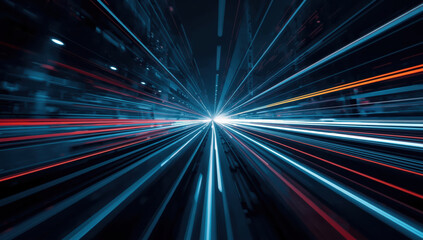 Obraz premium Futuristic light tunnel with radial motion streaks and neon glow evoking speed