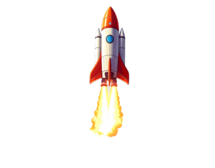 Cartoon rocket launching on transparent background