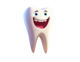 Cartoon tooth is shown with a broken root and a missing crown 
