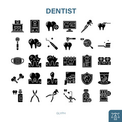Dentist Glyph Vector Icon Set