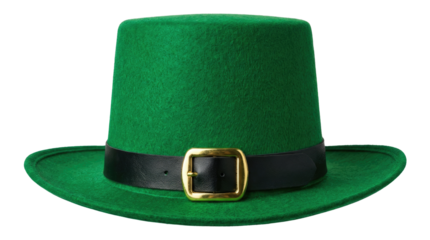 Happy st patricks day green leprechaun hat with black band and gold buckle festive holiday celebration element plain white background and png