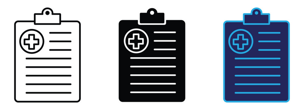 medical clipboard icon. medical report icon. health checkup icon. patient medical record glyph icon with clipboard and cross symbol.  vector illustration on transparent background.