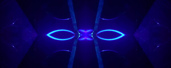 Abstract Neon Light Symmetry Futuristic Energy Pattern Digital. Centered Perspective Blue Purple Glow