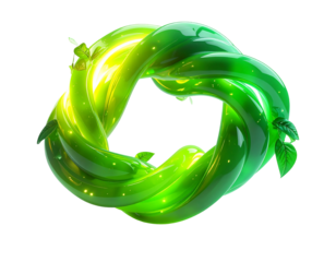 Shiny, intertwined green strands form a flowing, illuminated loop