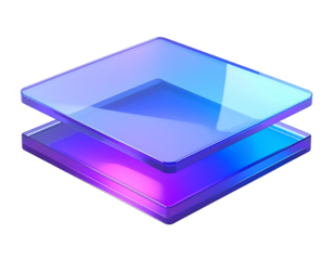 Two overlapping translucent, angled squares, with a vibrant color gradient