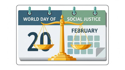 World Day of Social Justice Calendar with Scales of Justice on February 20